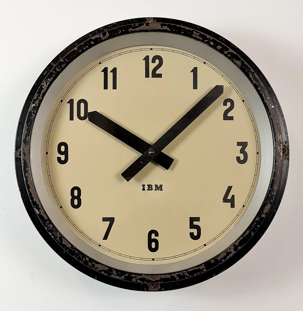 Black Industrial Factory Wall Clock from IBM, 1950s 3