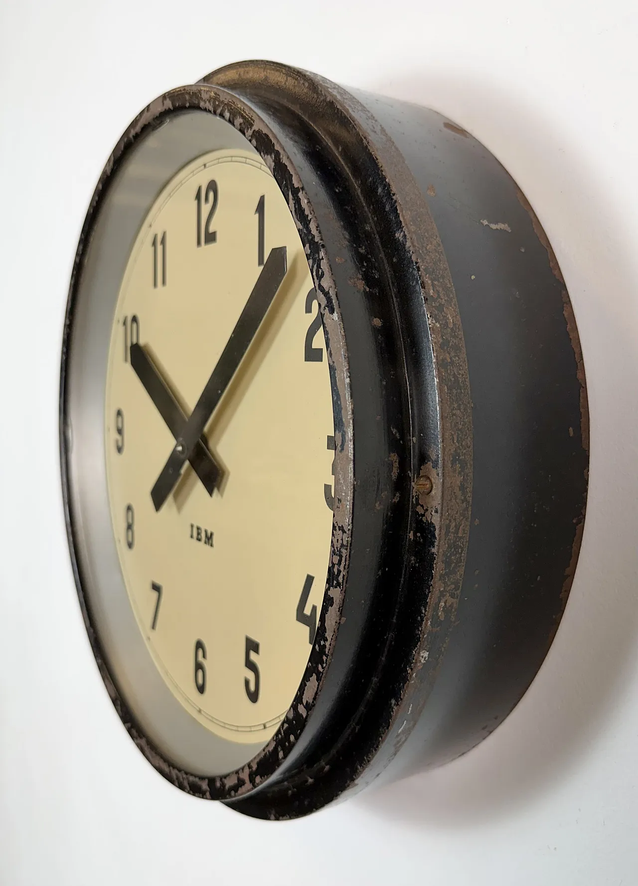 Black Industrial Factory Wall Clock from IBM, 1950s 4