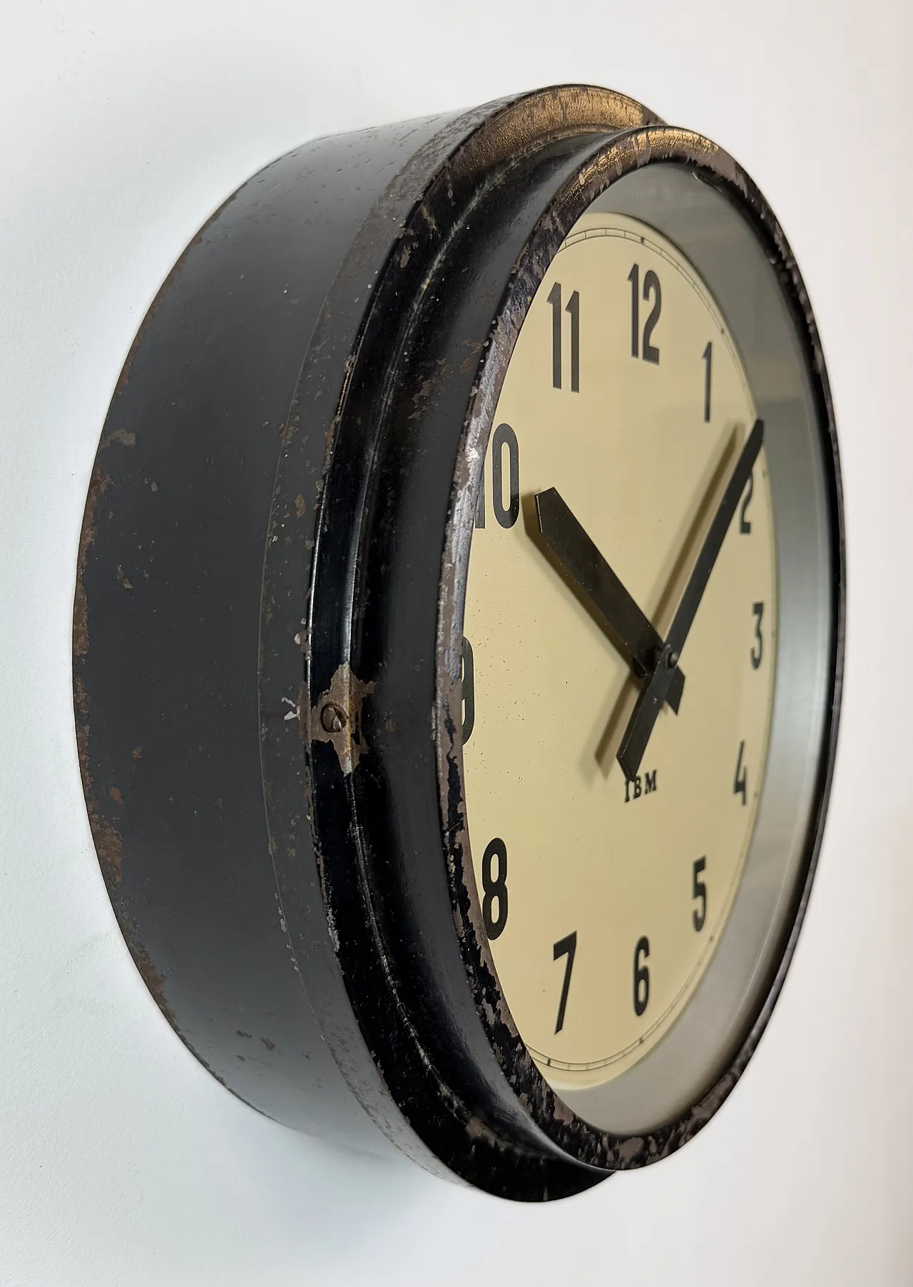 Black Industrial Factory Wall Clock from IBM, 1950s 5