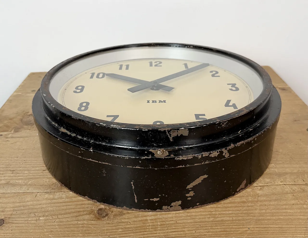 Black Industrial Factory Wall Clock from IBM, 1950s 8