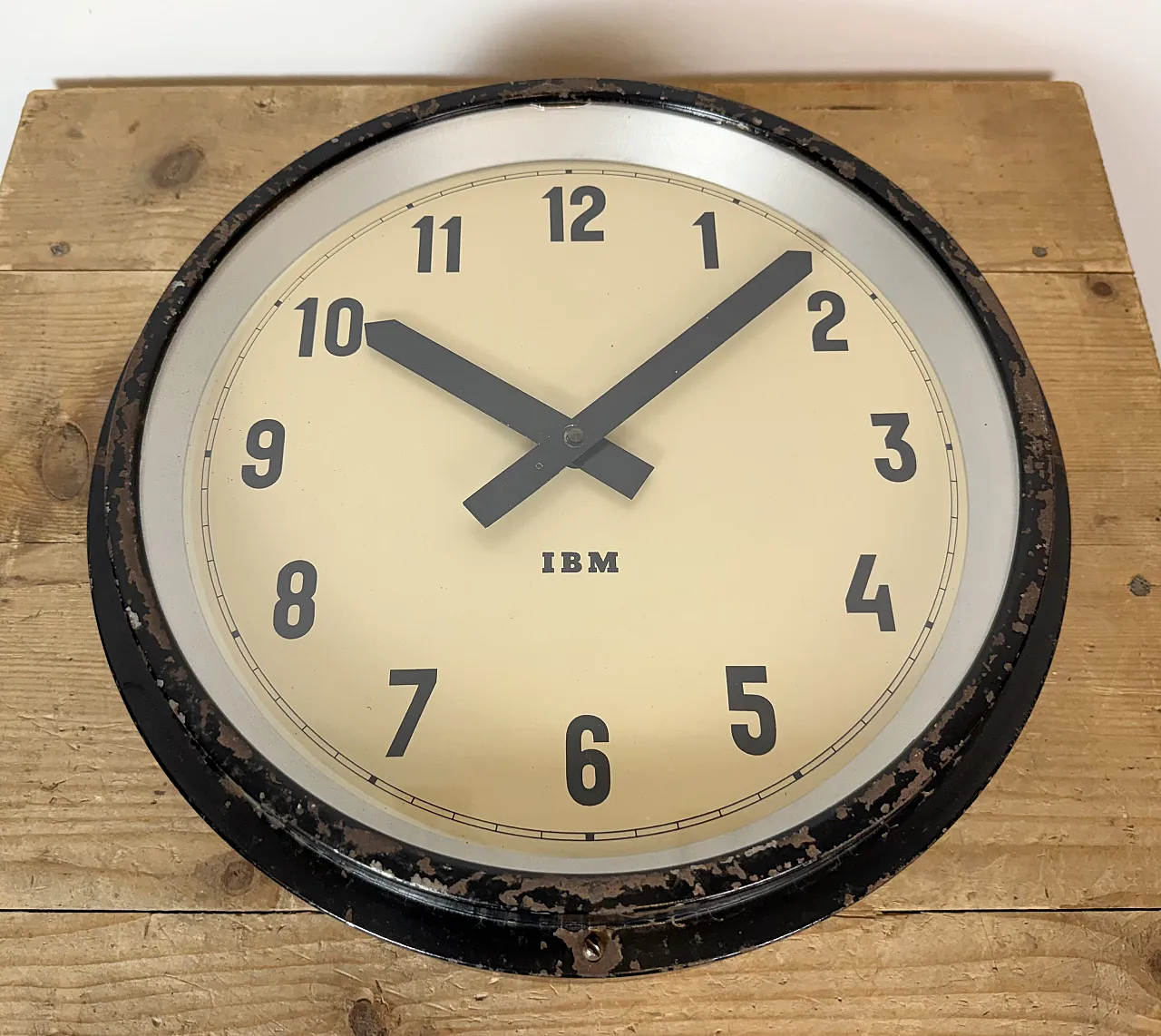 Black Industrial Factory Wall Clock from IBM, 1950s 10