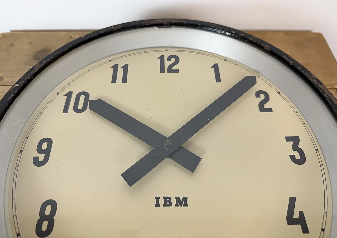 Black Industrial Factory Wall Clock from IBM, 1950s 11