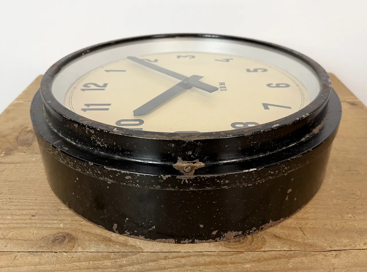 Black Industrial Factory Wall Clock from IBM, 1950s 14