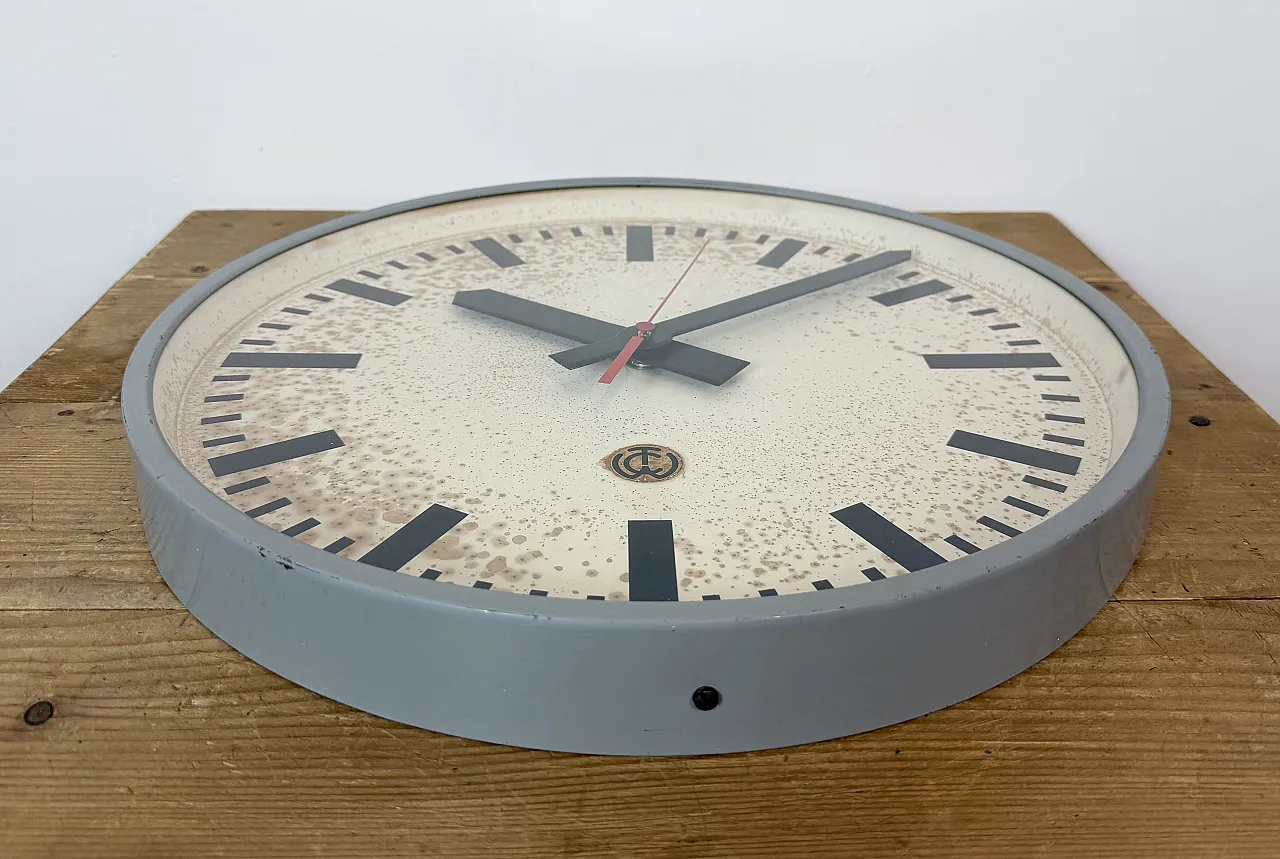 Large Grey Industrial Station Wall Clock from CTW , 1960 9
