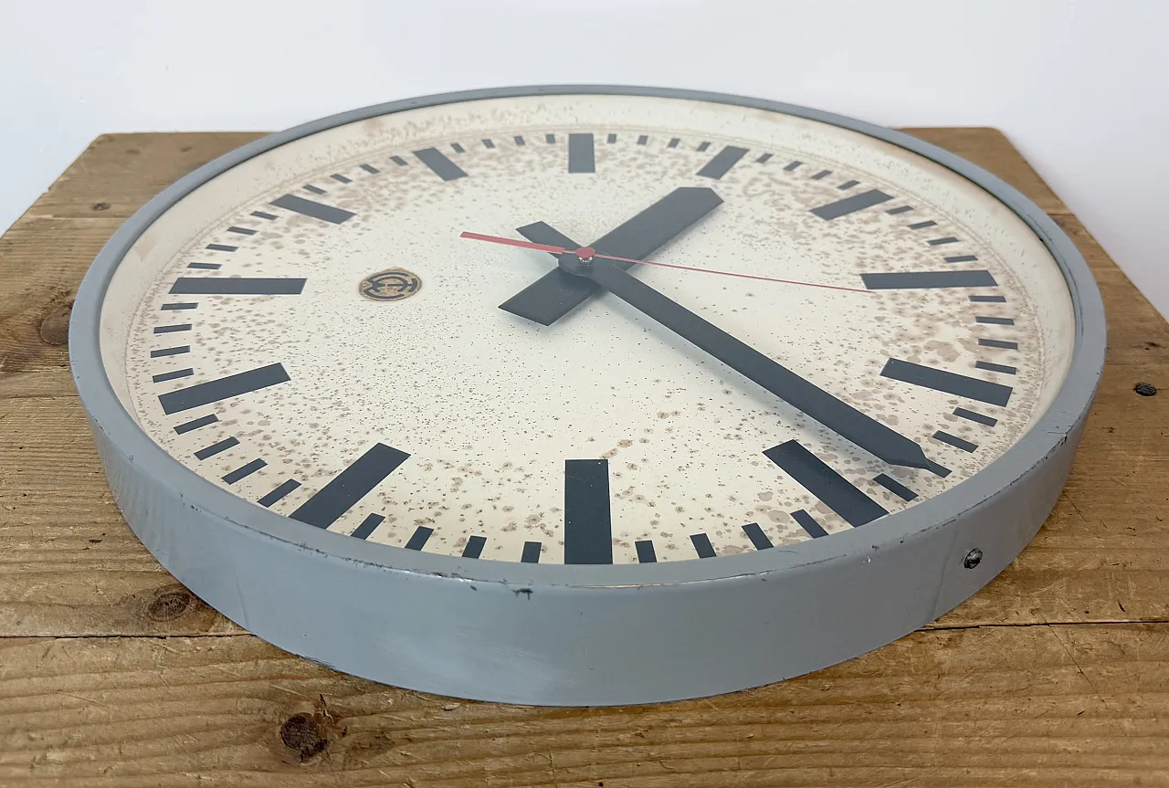 Large Grey Industrial Station Wall Clock from CTW , 1960 13