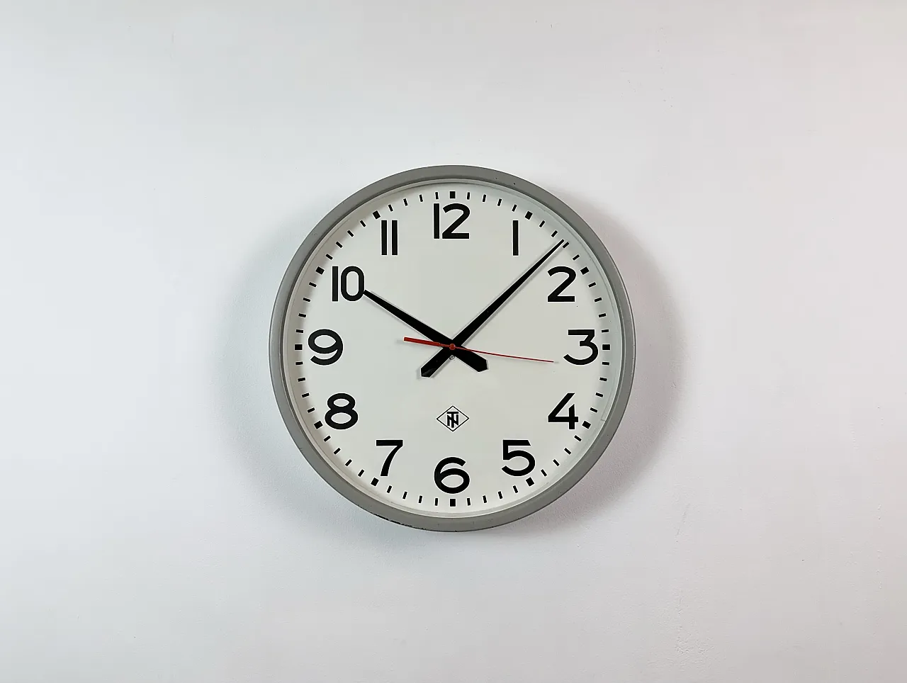 Large Grey Industrial Wall Clock from TN, 1960s 2