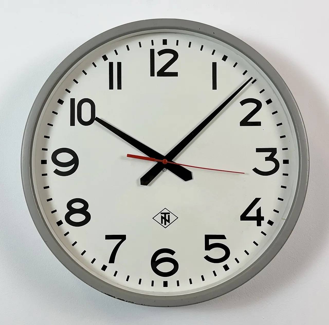 Large Grey Industrial Wall Clock from TN, 1960s 3