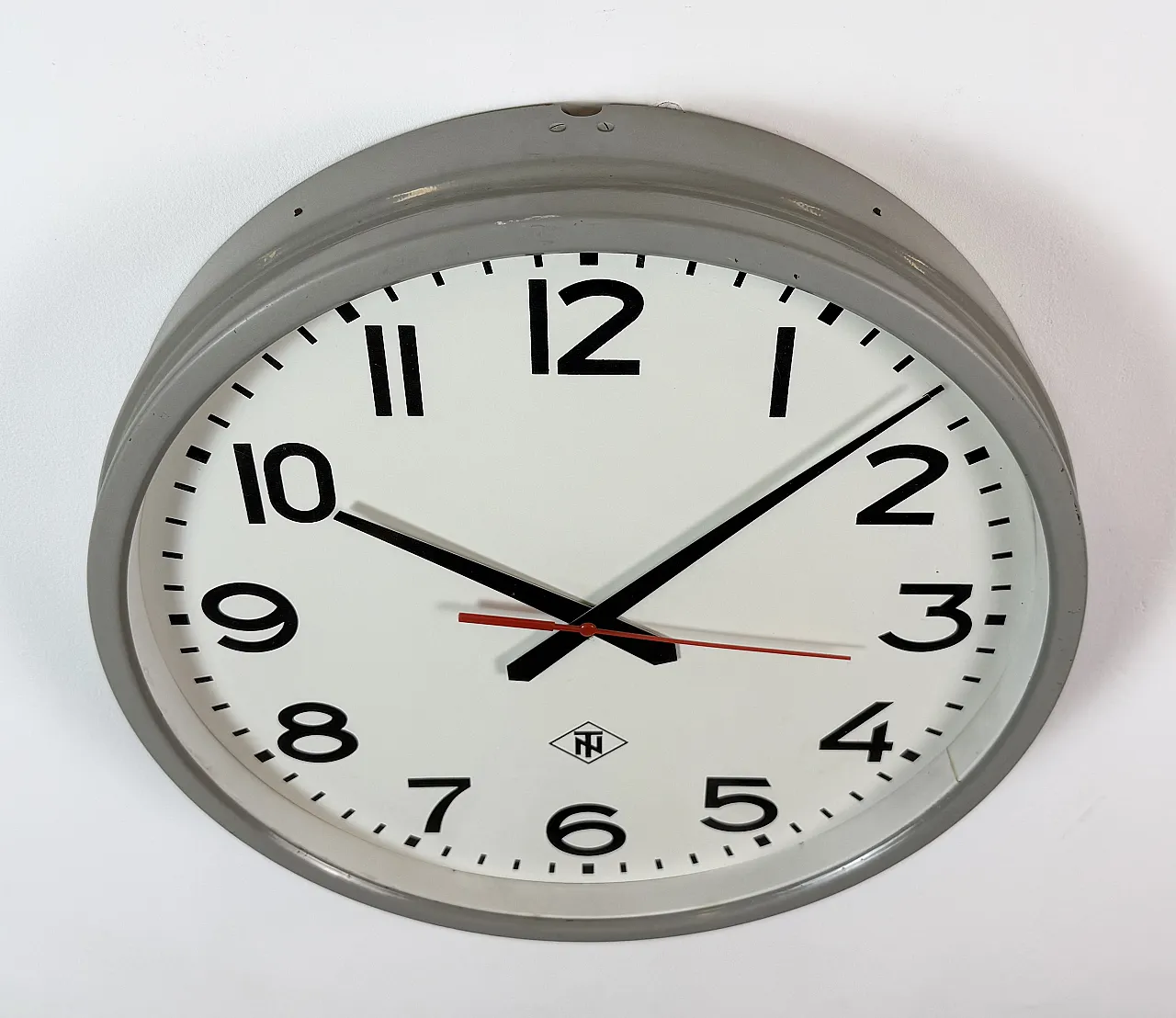Large Grey Industrial Wall Clock from TN, 1960s 6