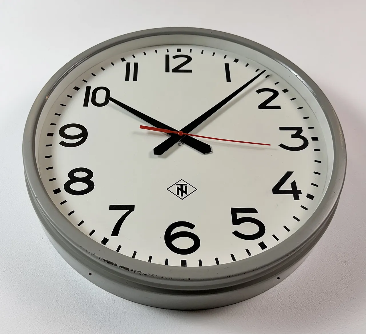 Large Grey Industrial Wall Clock from TN, 1960s 7
