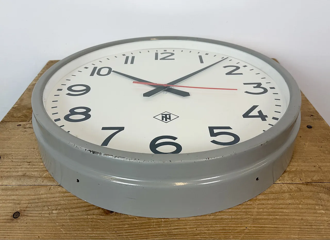 Large Grey Industrial Wall Clock from TN, 1960s 8