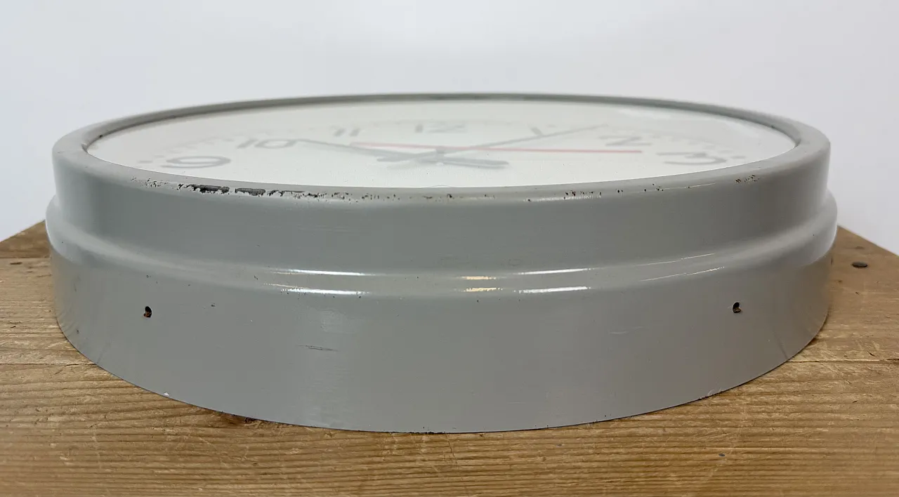 Large Grey Industrial Wall Clock from TN, 1960s 9