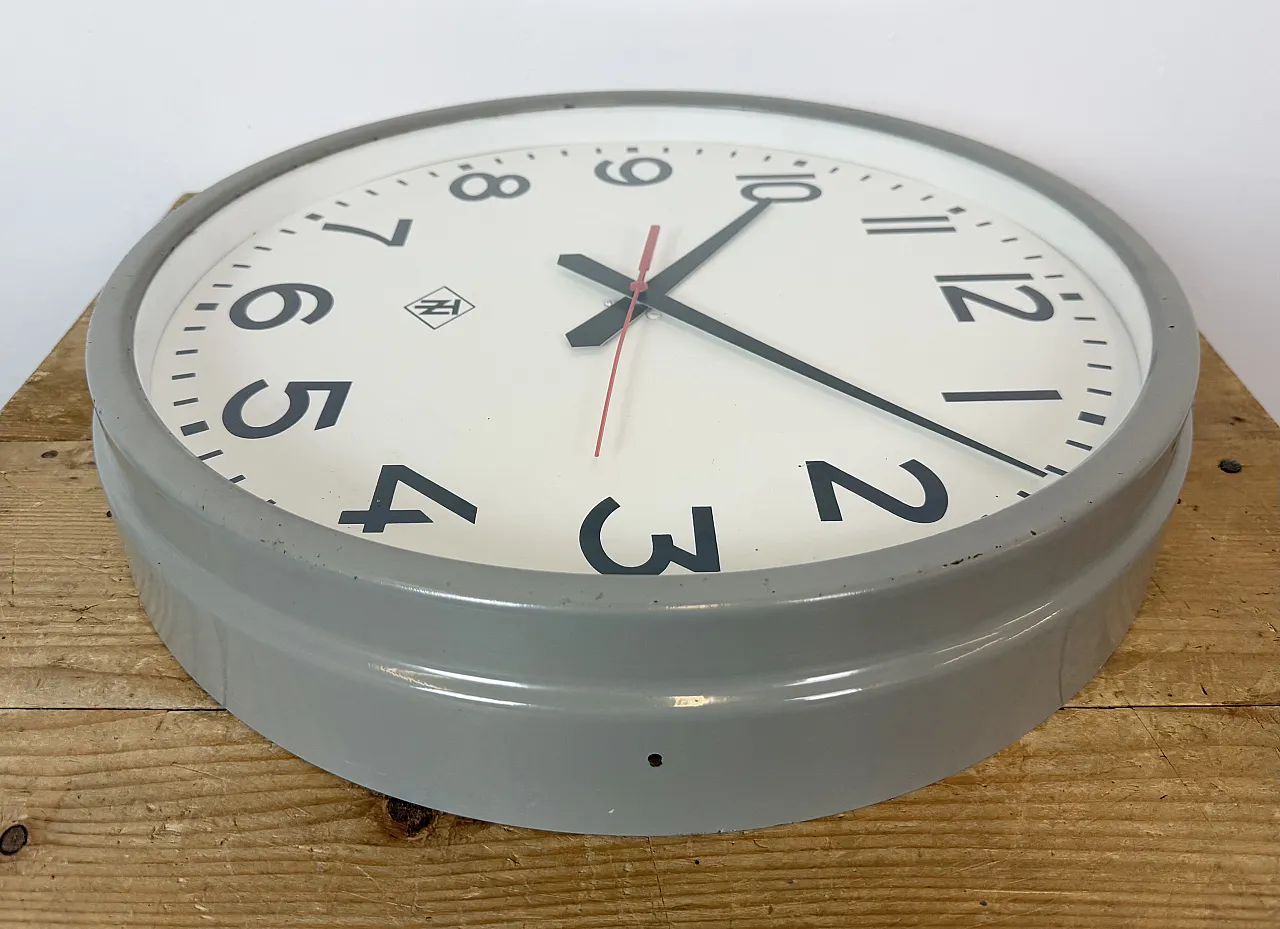 Large Grey Industrial Wall Clock from TN, 1960s 11
