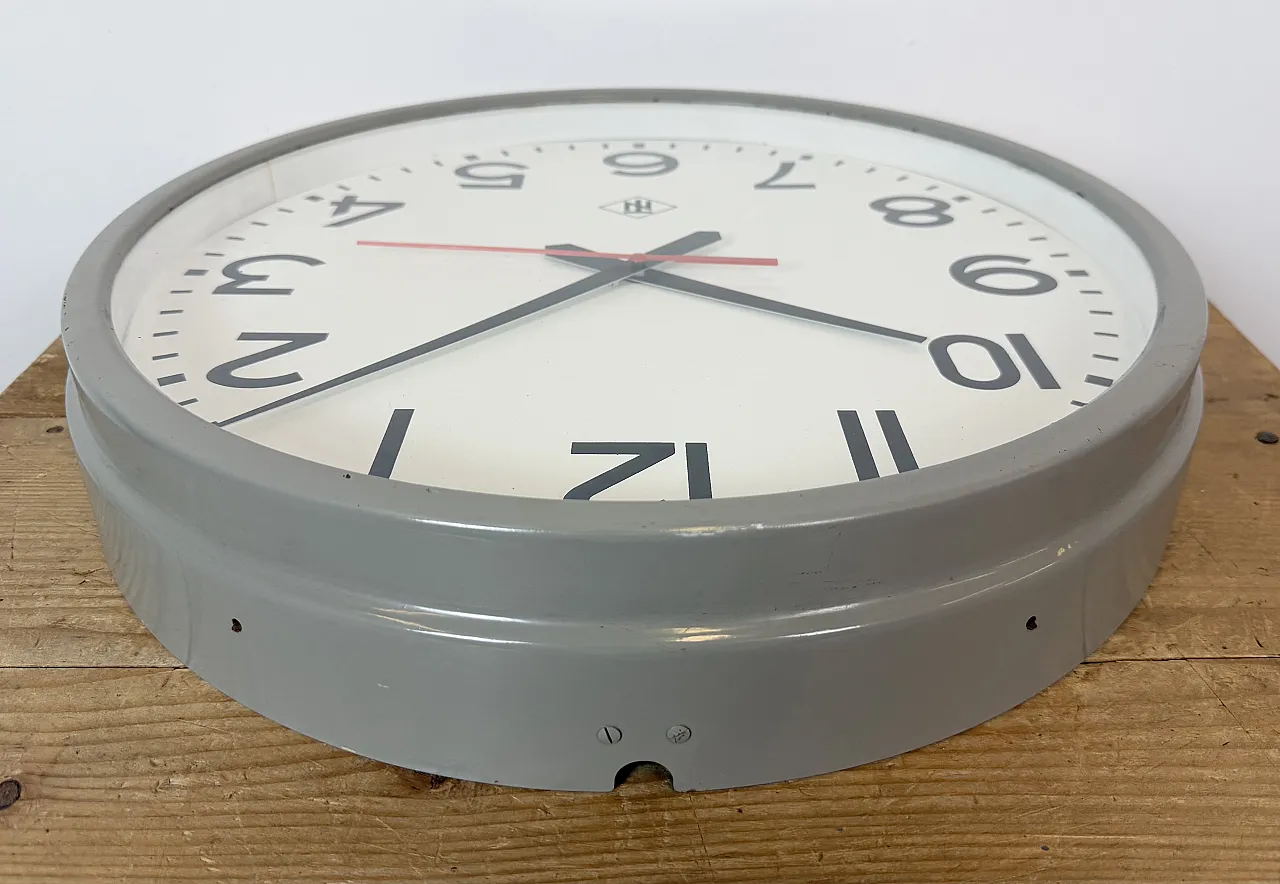 Large Grey Industrial Wall Clock from TN, 1960s 12