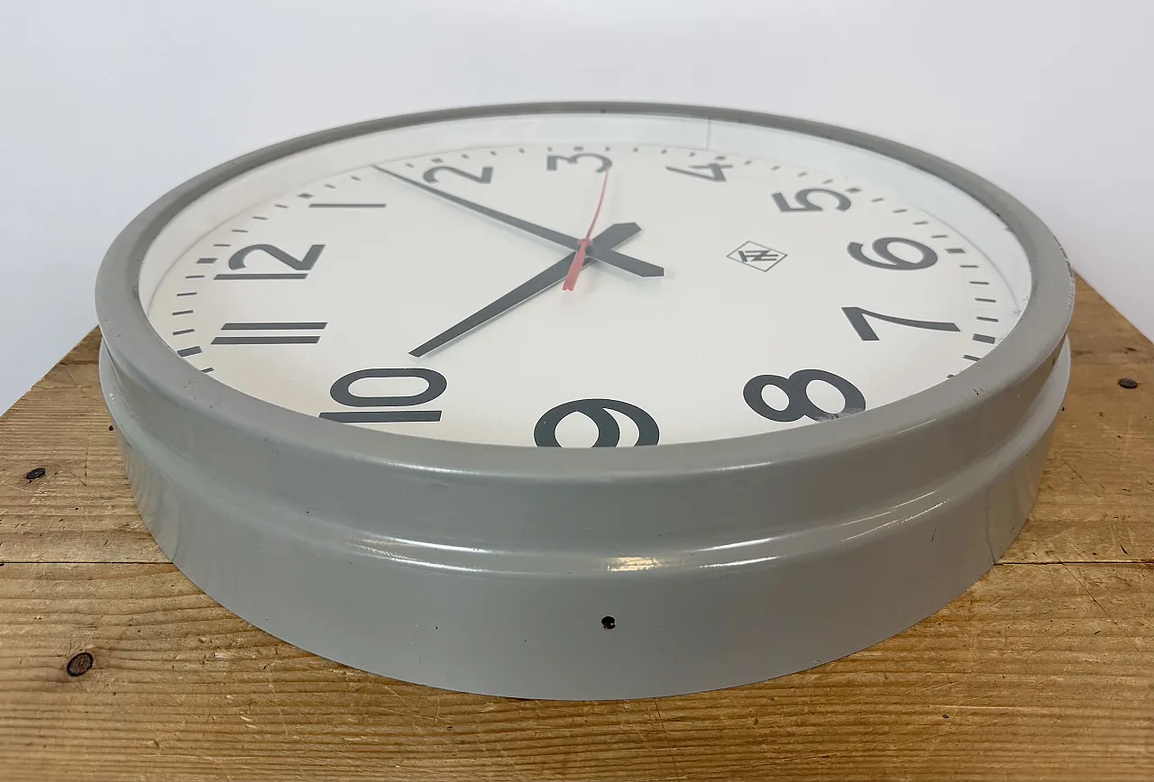 Large Grey Industrial Wall Clock from TN, 1960s 13