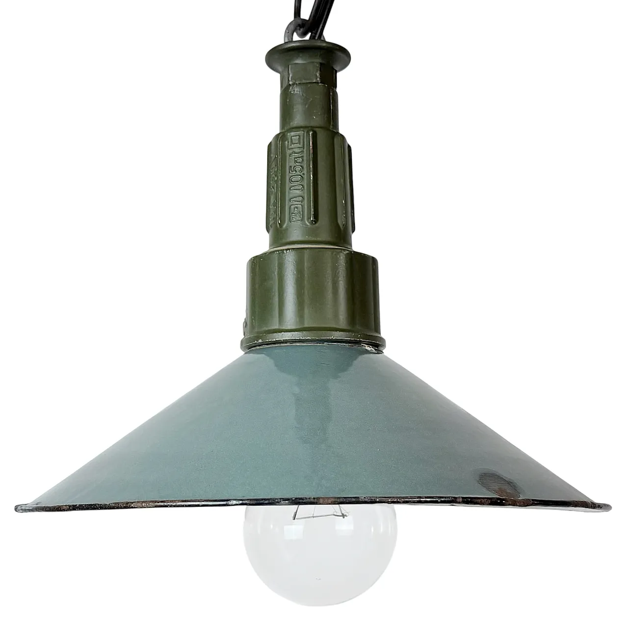 Industrial Petrol Enamel Military Pendant Lamp with Cast Aluminium Top 1