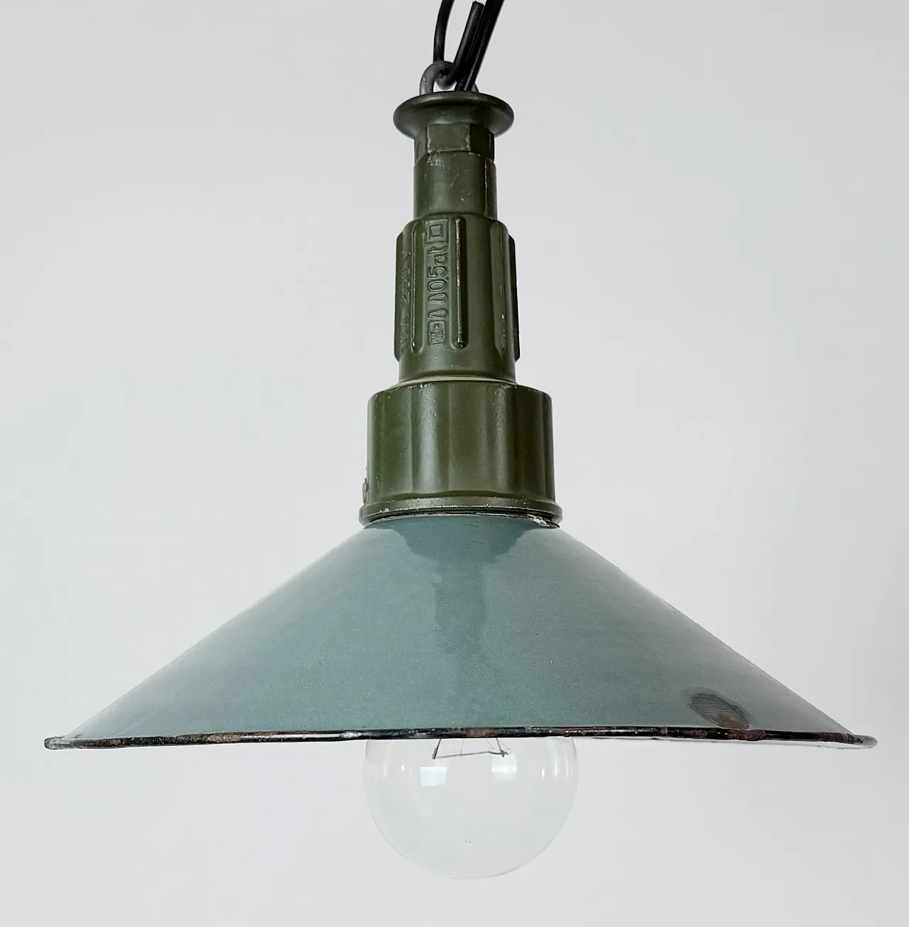Industrial Petrol Enamel Military Pendant Lamp with Cast Aluminium Top 3