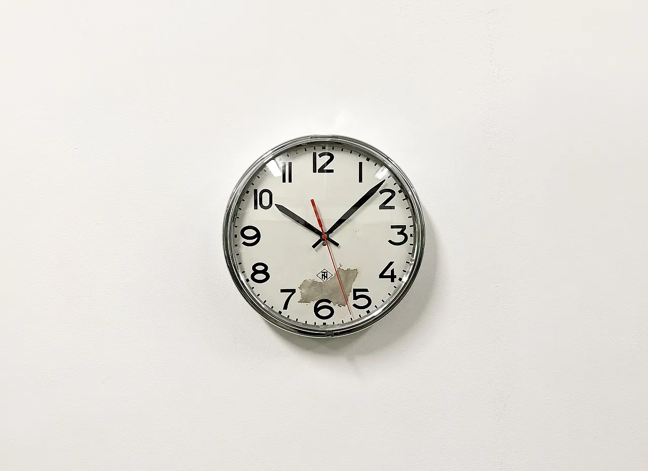 Silver Industrial Wall Clock from TN, 1960s 2