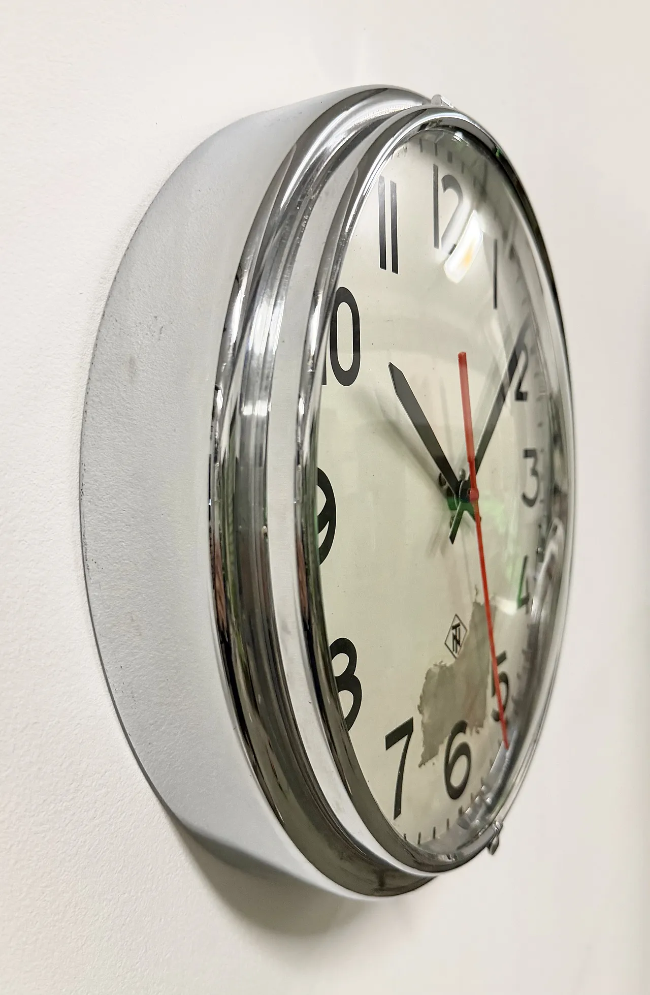 Silver Industrial Wall Clock from TN, 1960s 5