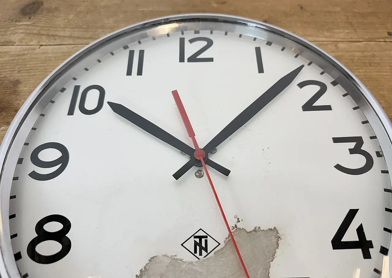 Silver Industrial Wall Clock from TN, 1960s 11