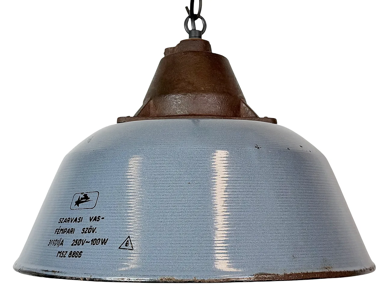Industrial Grey Enamel and Cast Iron Pendant Light, 1960s 1