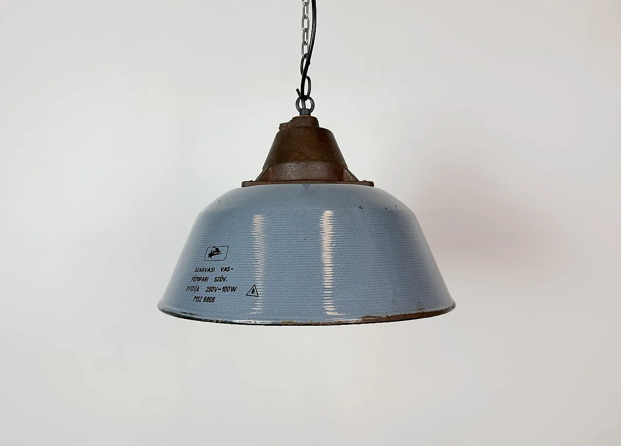 Industrial Grey Enamel and Cast Iron Pendant Light, 1960s 2
