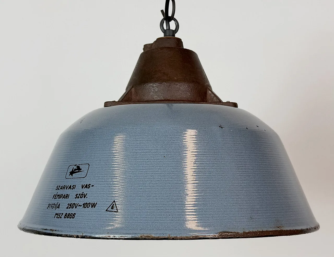 Industrial Grey Enamel and Cast Iron Pendant Light, 1960s 3