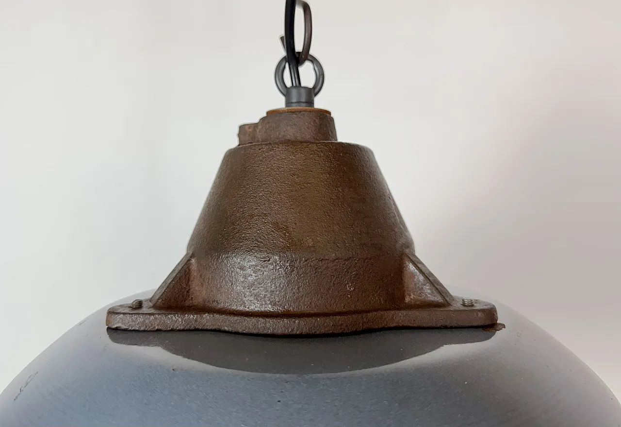 Industrial Grey Enamel and Cast Iron Pendant Light, 1960s 4
