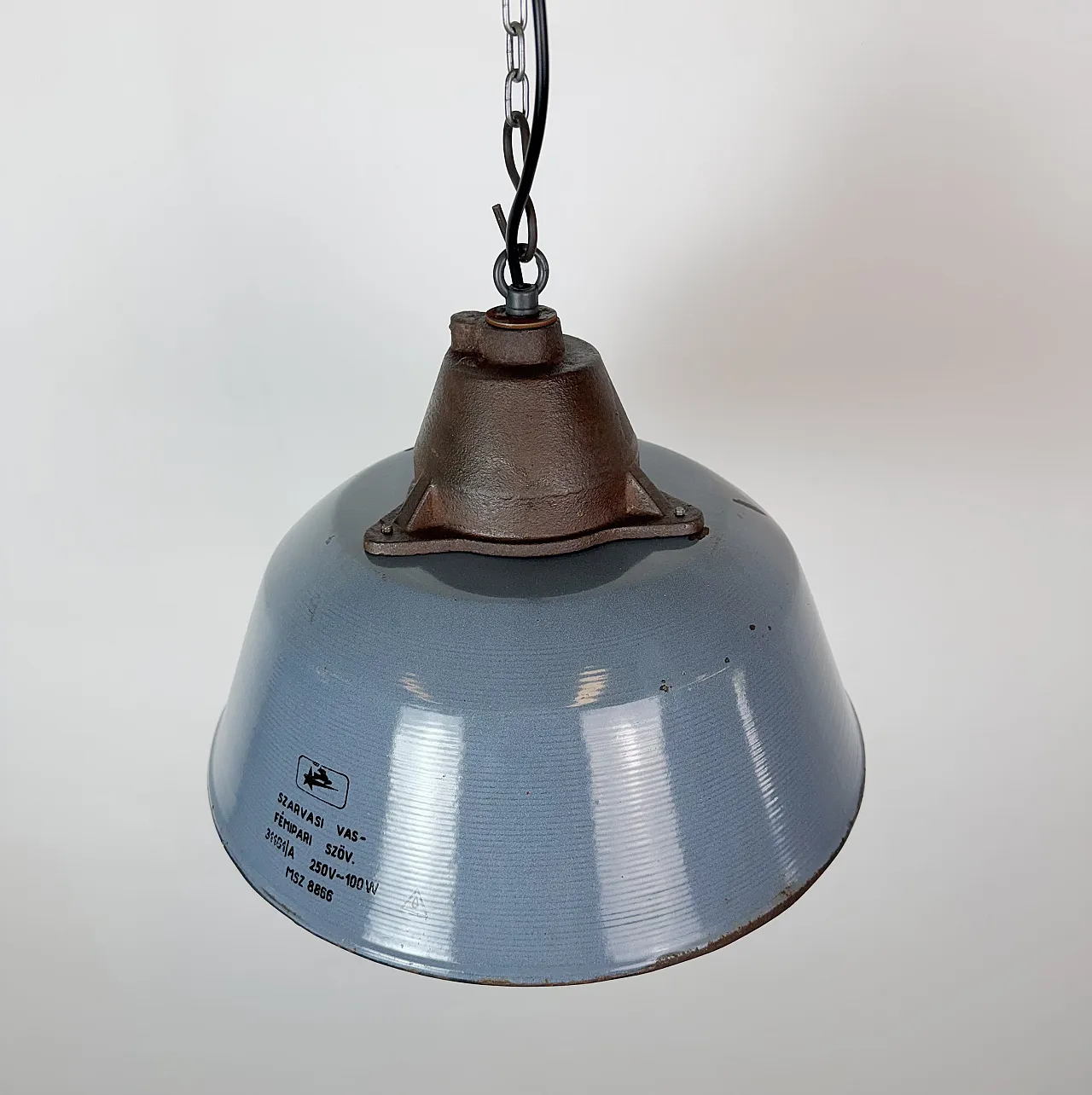 Industrial Grey Enamel and Cast Iron Pendant Light, 1960s 8