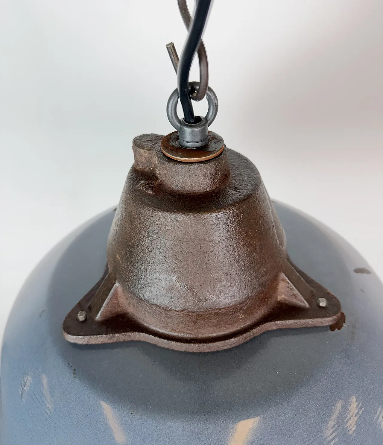 Industrial Grey Enamel and Cast Iron Pendant Light, 1960s 9