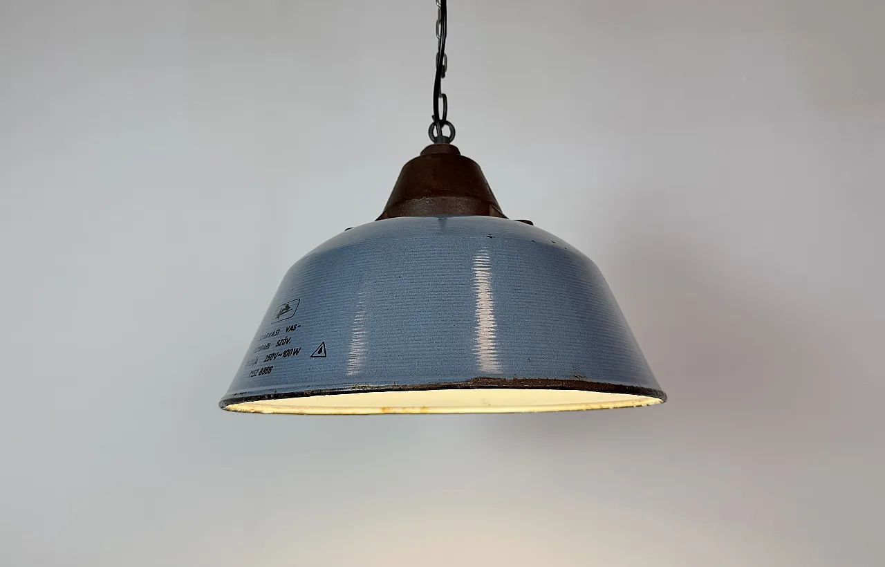 Industrial Grey Enamel and Cast Iron Pendant Light, 1960s 10
