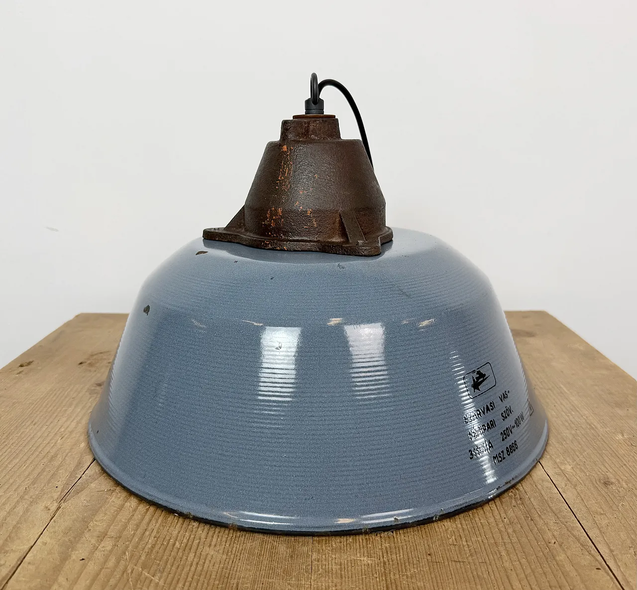 Industrial Grey Enamel and Cast Iron Pendant Light, 1960s 13
