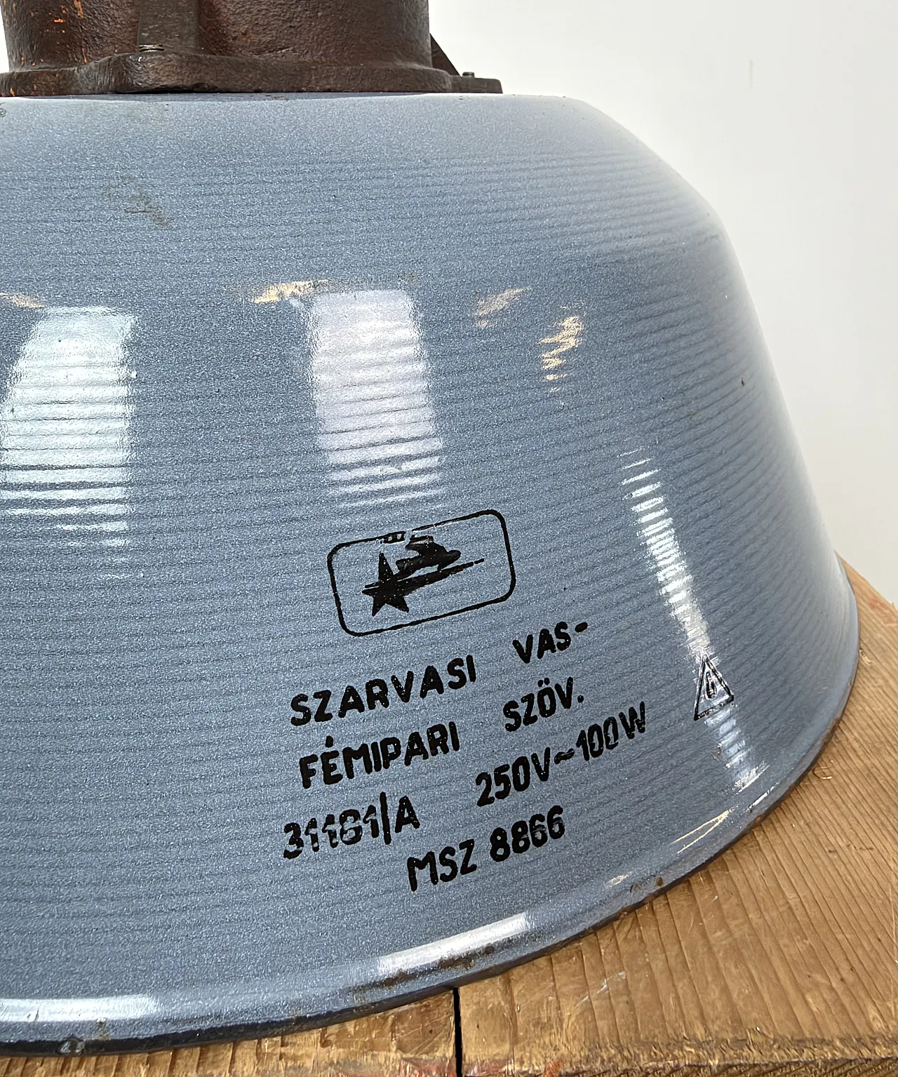 Industrial Grey Enamel and Cast Iron Pendant Light, 1960s 14