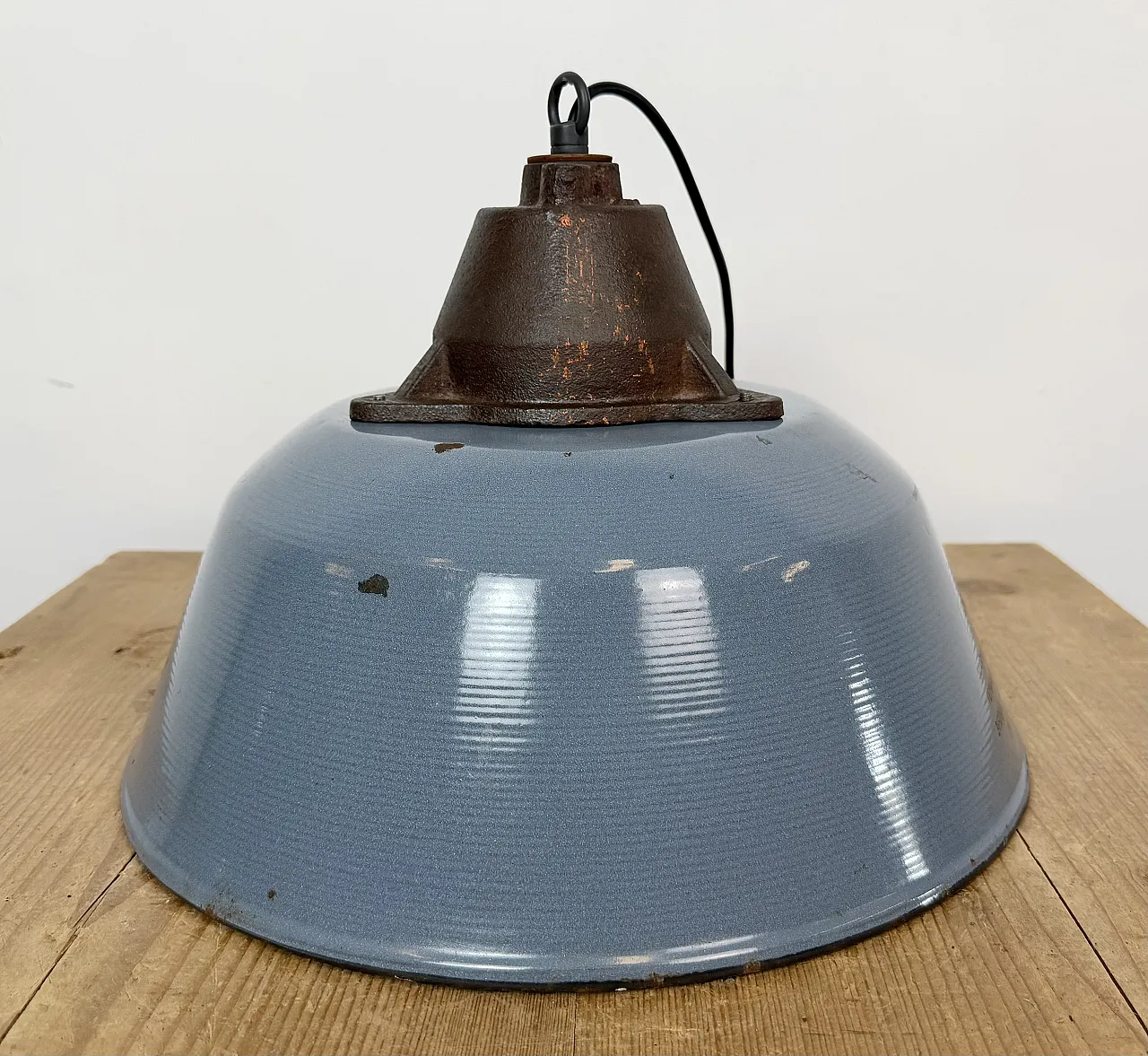 Industrial Grey Enamel and Cast Iron Pendant Light, 1960s 15
