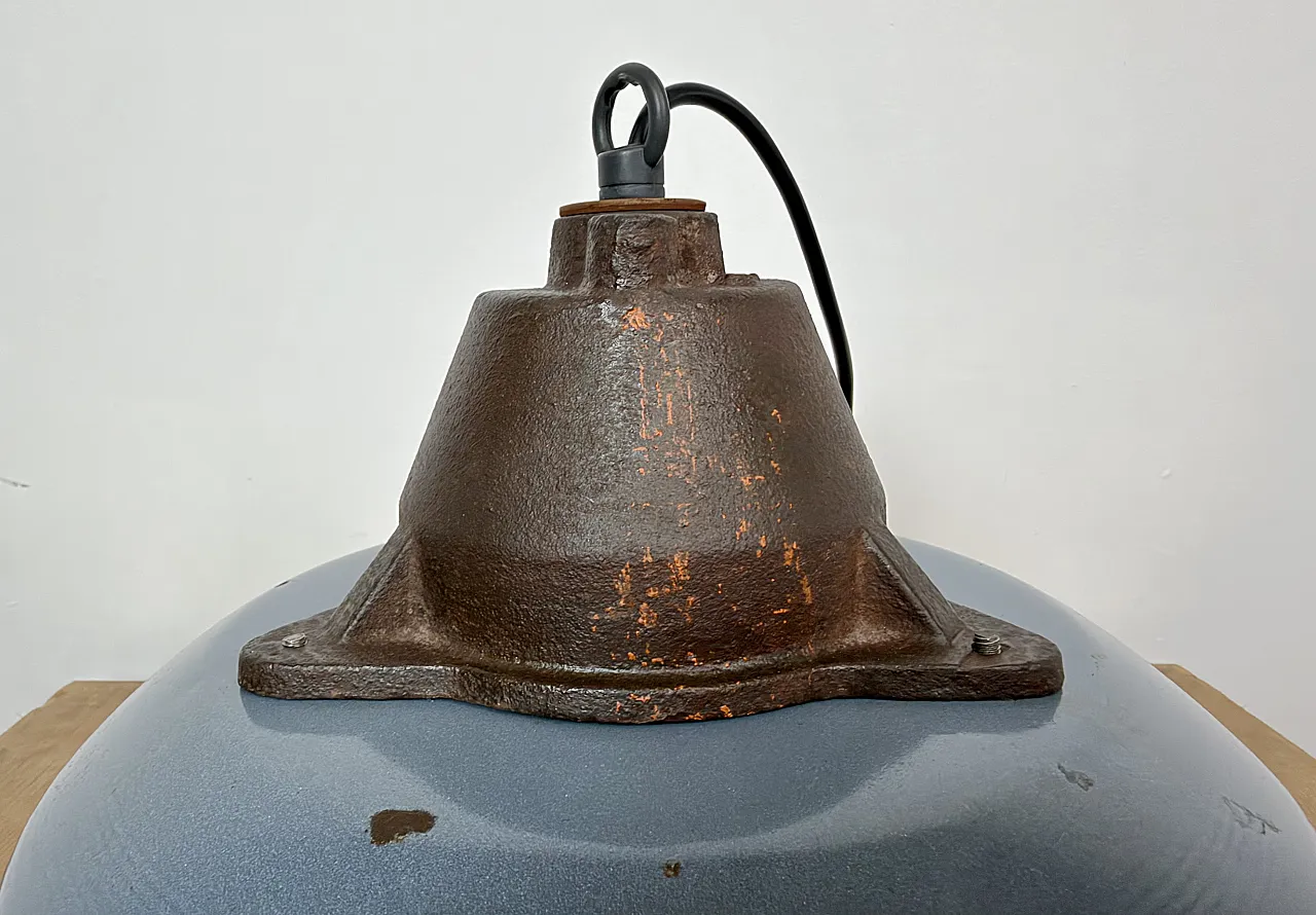 Industrial Grey Enamel and Cast Iron Pendant Light, 1960s 16