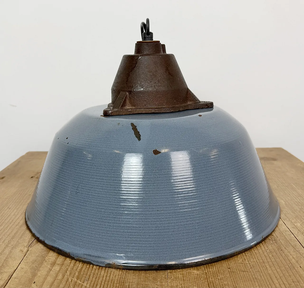 Industrial Grey Enamel and Cast Iron Pendant Light, 1960s 17