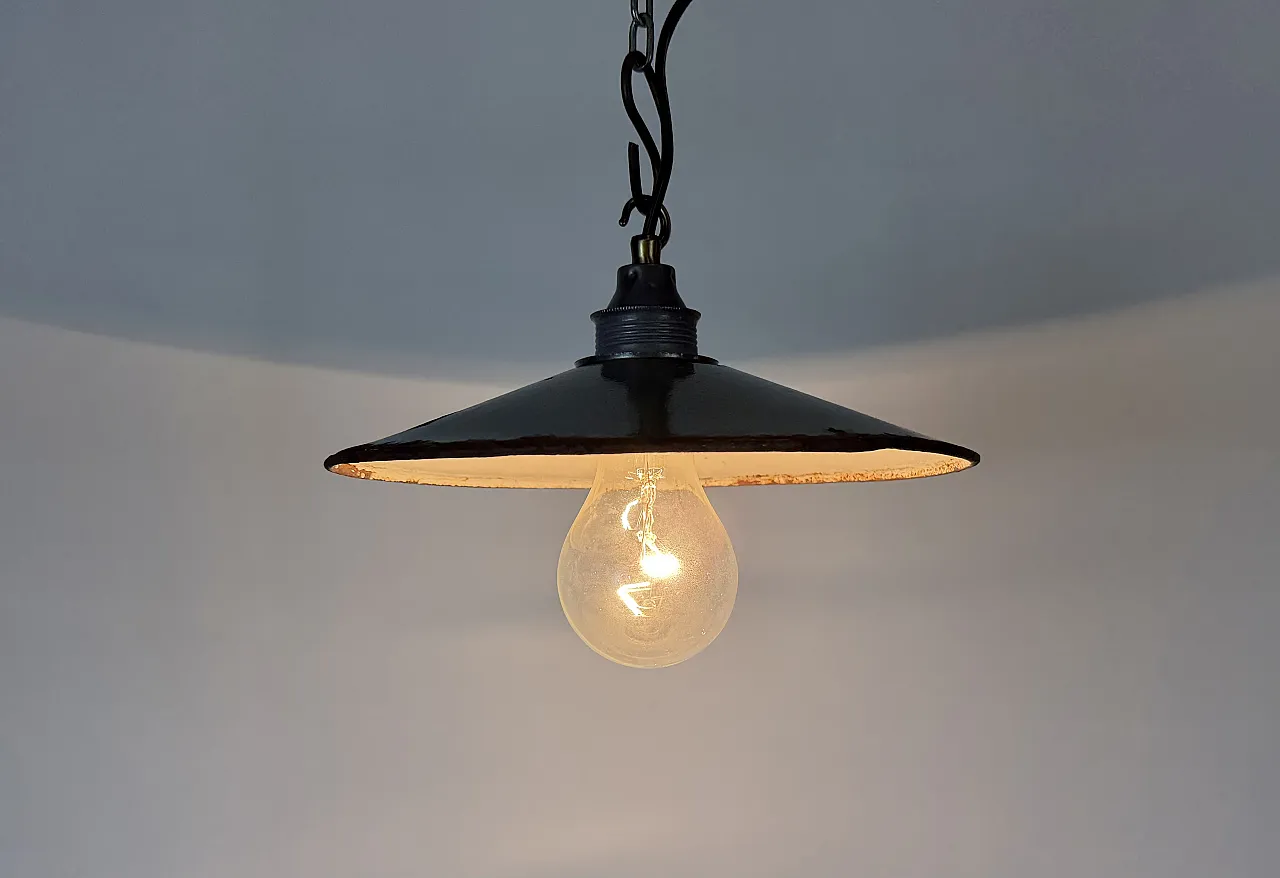 Industrial Green Enamel Light, 1950s 9