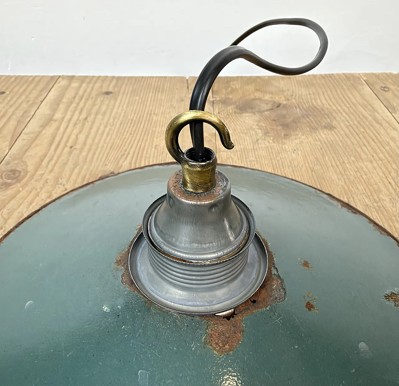 Industrial Green Enamel Light, 1950s 14