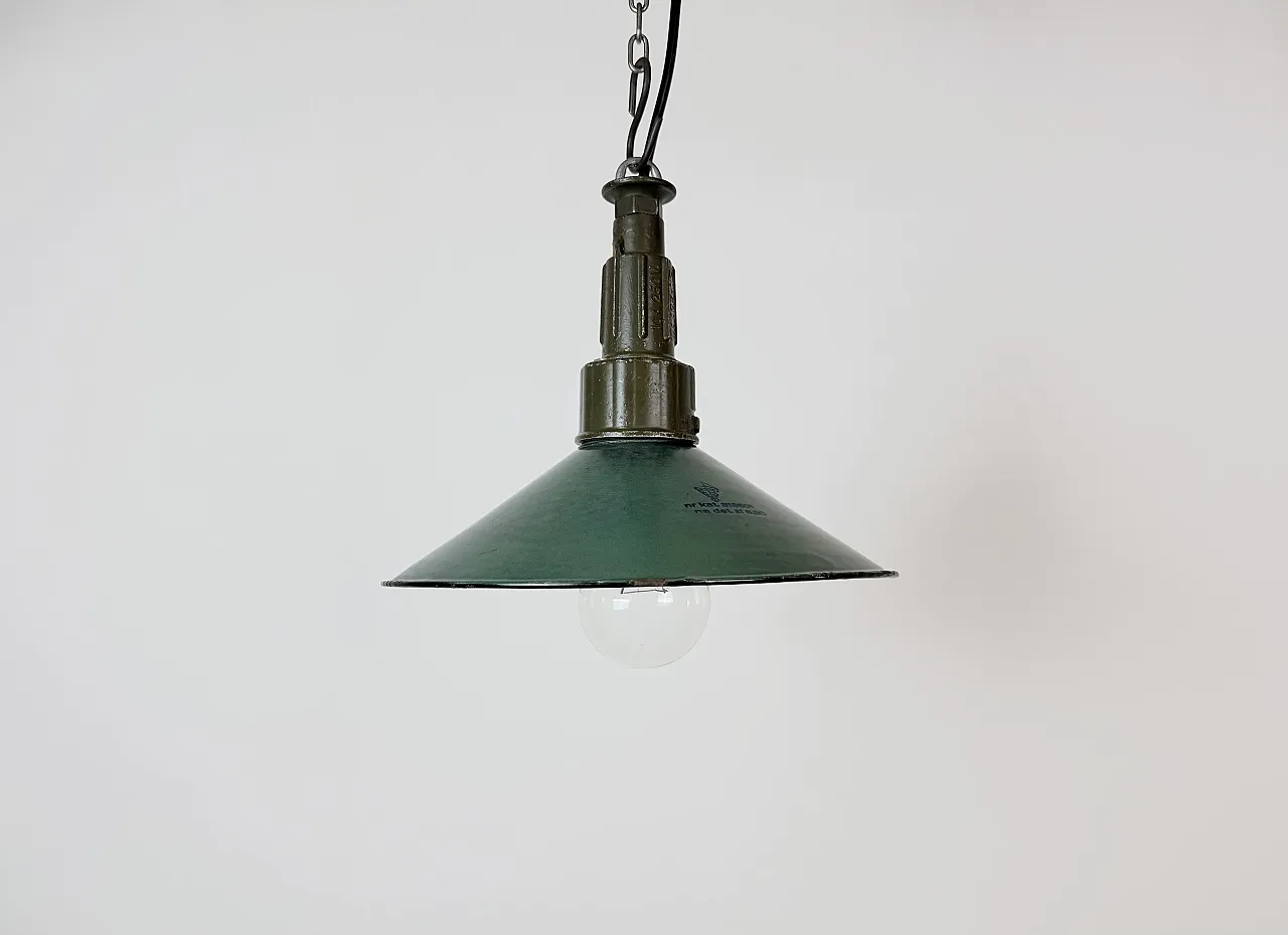 Industrial Green Enamel Military Pendant Lamp with Cast Aluminium Top, 2