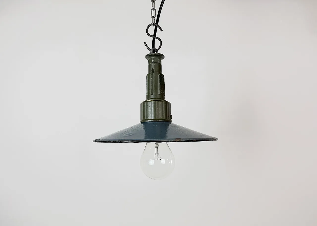 Industrial Blue Enamel Military Pendant Lamp with Cast Aluminium Top, 2