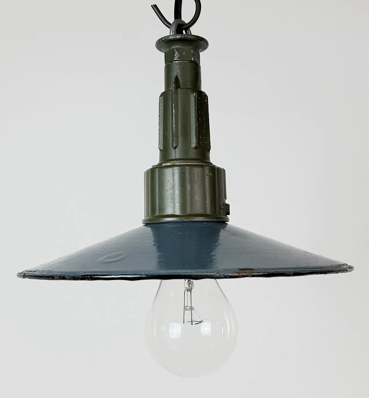 Industrial Blue Enamel Military Pendant Lamp with Cast Aluminium Top, 3