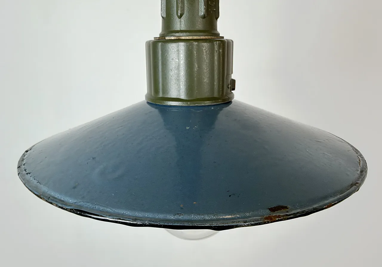 Industrial Blue Enamel Military Pendant Lamp with Cast Aluminium Top, 5