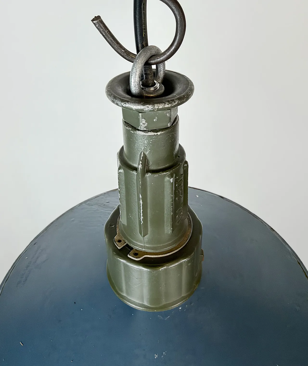 Industrial Blue Enamel Military Pendant Lamp with Cast Aluminium Top, 8