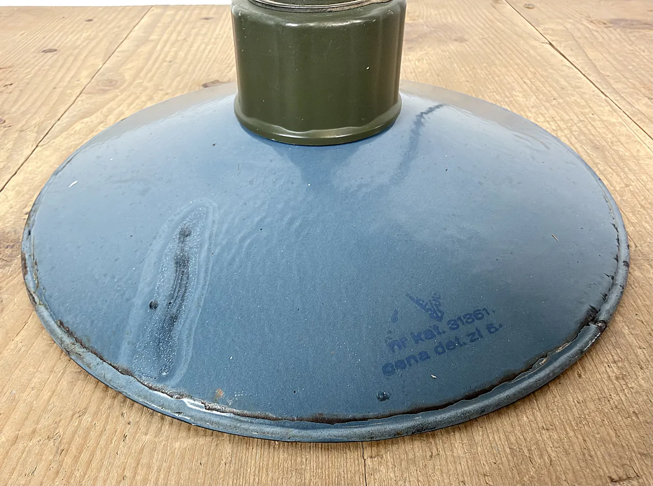 Industrial Blue Enamel Military Pendant Lamp with Cast Aluminium Top, 16
