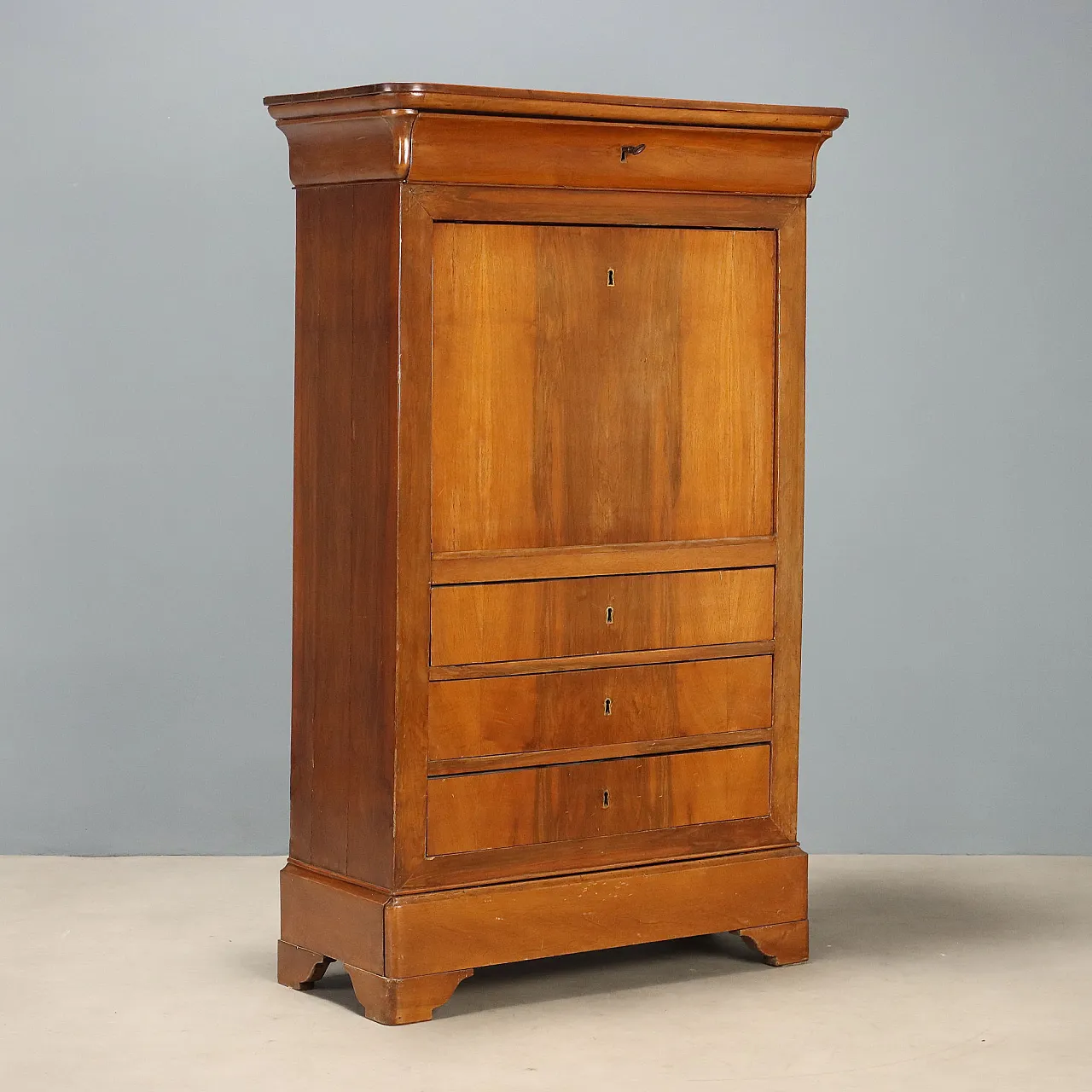 Charles X Secretaire in walnut with oak interior, 19th century 1
