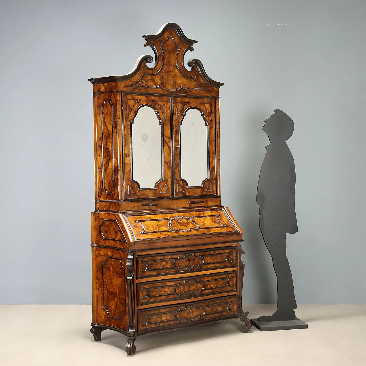 Trumeau lombardo in stile in noce e radica di noce, '800 3
