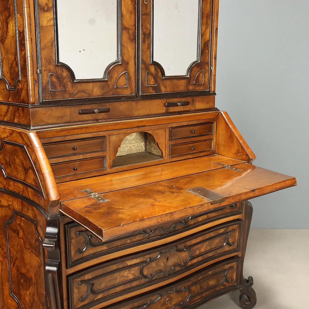 Trumeau lombardo in stile in noce e radica di noce, '800 9