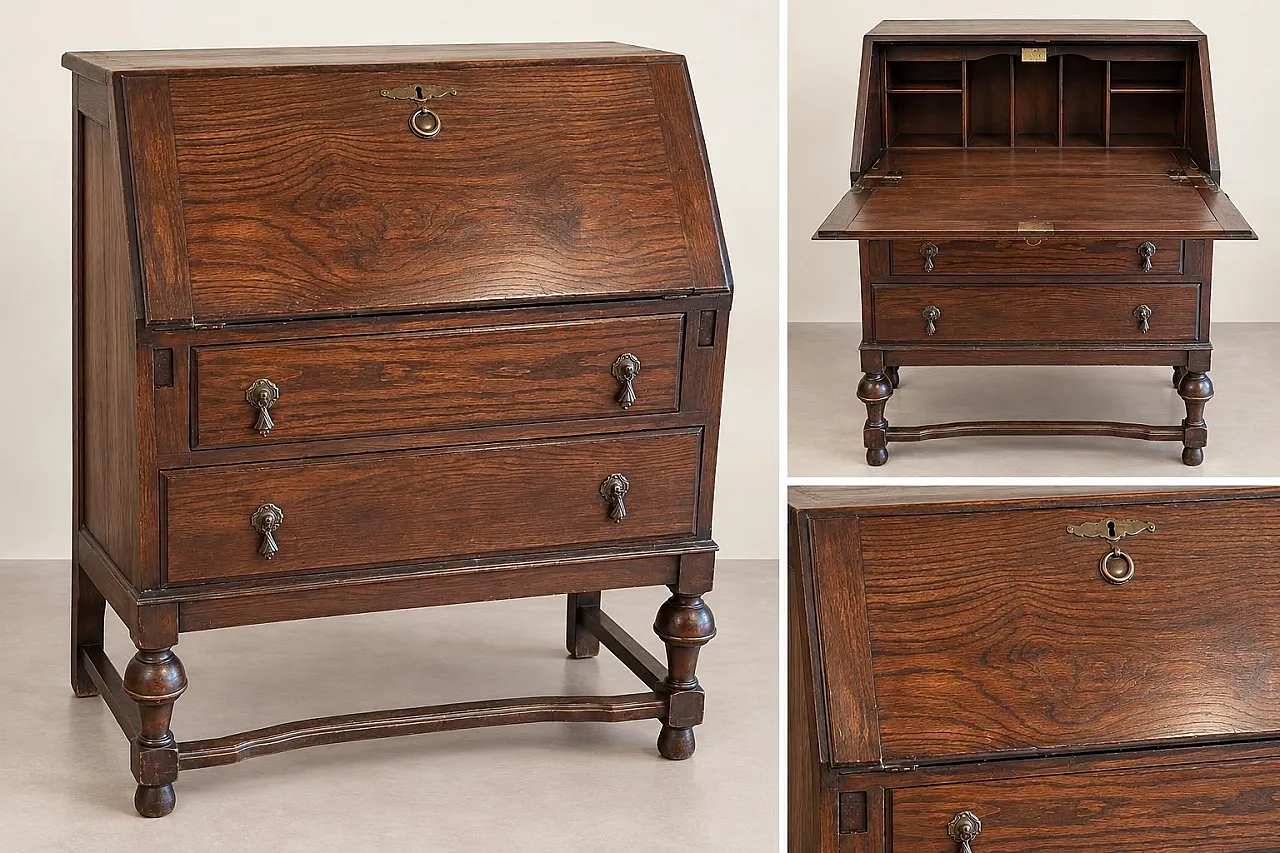 Secretaire Ribalta Scrittoio in Legno Massello , '900 1