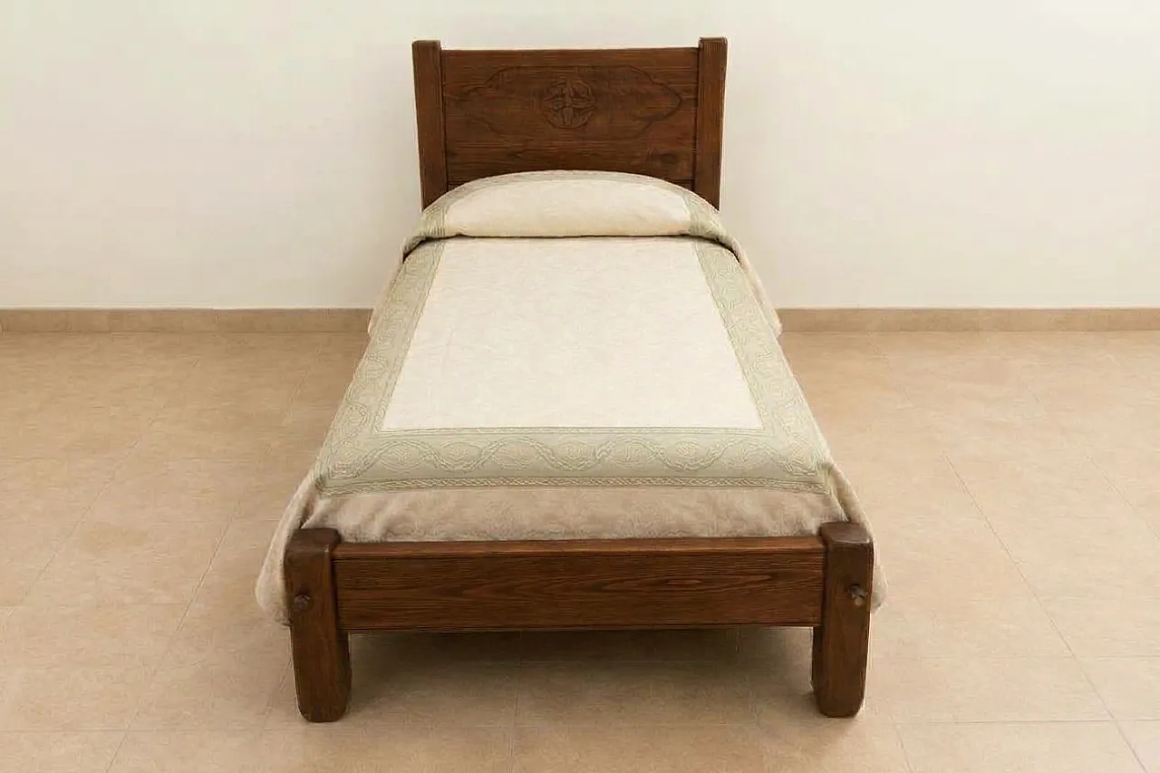 Clementina single bed by Tarpac in chestnut wood, 1970s 1