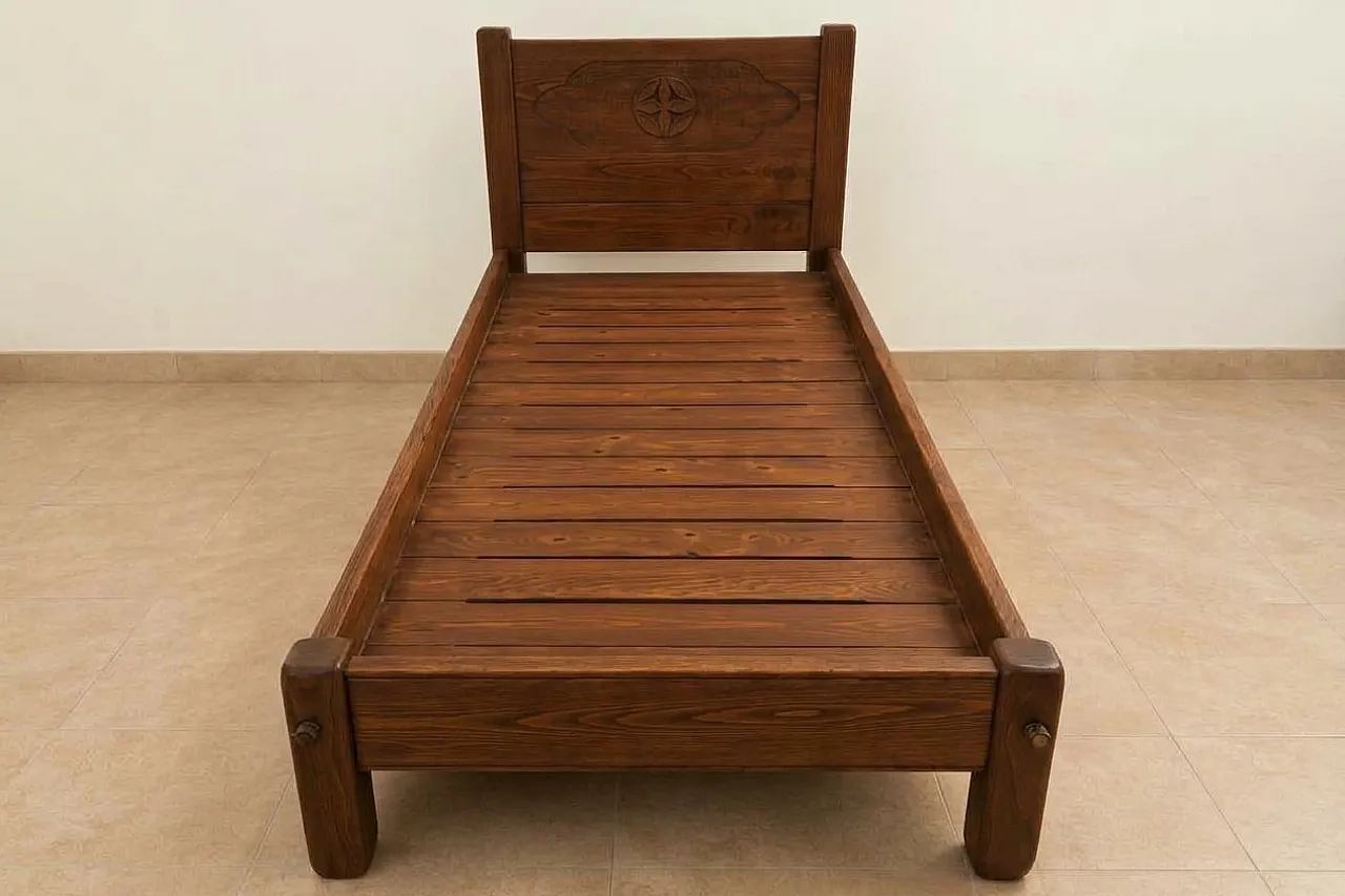 Clementina single bed by Tarpac in chestnut wood, 1970s 2
