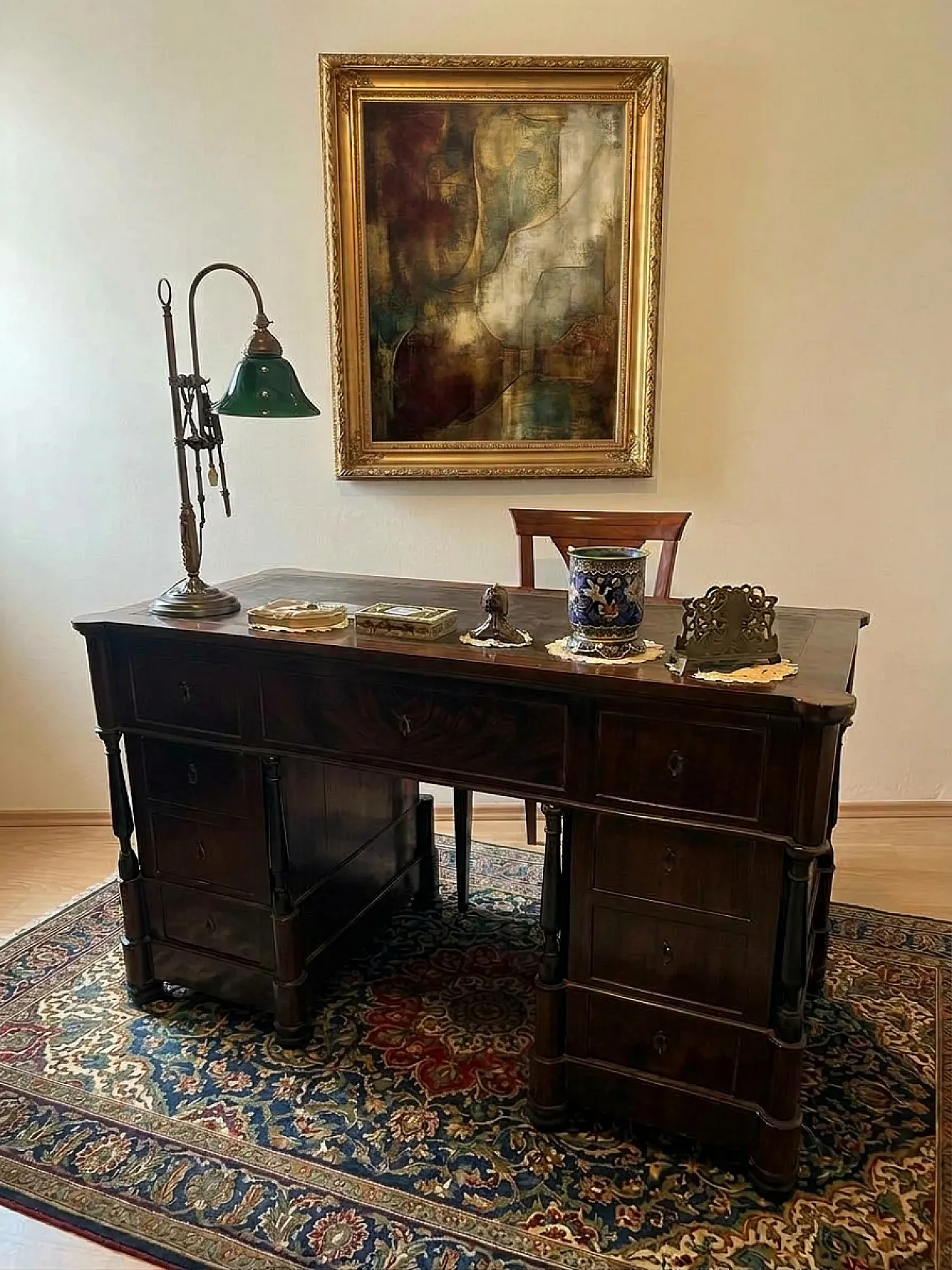 Scrivania ministeriale d'epoca in legno massello, fine '800 2